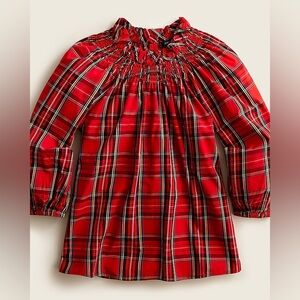 J. Crew women’s smocked neck top in good tidings plaid NWT
